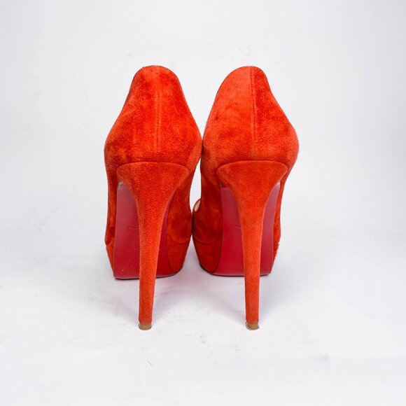 Christian Louboutin Fiery Red Peep-Toe Heels - Picture 5 of 10